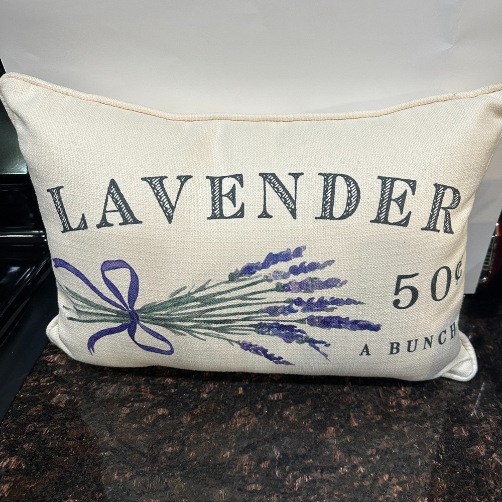 Lavender 50 A Bunch Throw Pillow Cream Farmhouse Botanical Decor 12x18